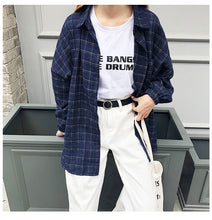 Load image into Gallery viewer, 2019 New Woman Vent Vintage Plaid Shirt Single Breasted Turn down Collar Cotton Long Sleeve Button Feminina Sales T8D512Z