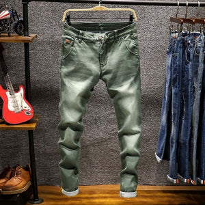 Spring Autumn  Men's Elastic Cotton Stretch Jeans Pants Loose Fit Denim Trousers Men's Brand Fashion Wear and washed jean pants