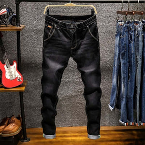 Spring Autumn  Men's Elastic Cotton Stretch Jeans Pants Loose Fit Denim Trousers Men's Brand Fashion Wear and washed jean pants