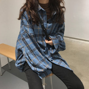 Mazefeng 2019 Spring Women Shirt Loose Style Shirt Women Casual Shirt Ladies Women Tops Plaid Woollen Cloth Shirt Streetwear