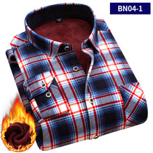 Load image into Gallery viewer, 2019 large size 5XL Autumn Men shirts Winter Warm Plush Slim Long Sleeve Shirts fashion slim casual plaid man Social shirt