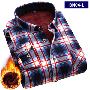 2019 large size 5XL Autumn Men shirts Winter Warm Plush Slim Long Sleeve Shirts fashion slim casual plaid man Social shirt