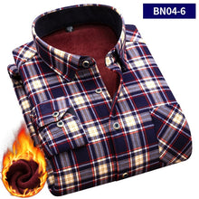 Load image into Gallery viewer, 2019 large size 5XL Autumn Men shirts Winter Warm Plush Slim Long Sleeve Shirts fashion slim casual plaid man Social shirt