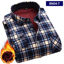 Load image into Gallery viewer, 2019 large size 5XL Autumn Men shirts Winter Warm Plush Slim Long Sleeve Shirts fashion slim casual plaid man Social shirt