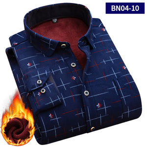 2019 large size 5XL Autumn Men shirts Winter Warm Plush Slim Long Sleeve Shirts fashion slim casual plaid man Social shirt