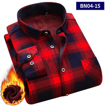 Load image into Gallery viewer, 2019 large size 5XL Autumn Men shirts Winter Warm Plush Slim Long Sleeve Shirts fashion slim casual plaid man Social shirt