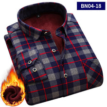 Load image into Gallery viewer, 2019 large size 5XL Autumn Men shirts Winter Warm Plush Slim Long Sleeve Shirts fashion slim casual plaid man Social shirt