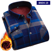 Load image into Gallery viewer, 2019 large size 5XL Autumn Men shirts Winter Warm Plush Slim Long Sleeve Shirts fashion slim casual plaid man Social shirt