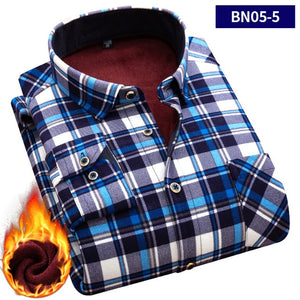 2019 large size 5XL Autumn Men shirts Winter Warm Plush Slim Long Sleeve Shirts fashion slim casual plaid man Social shirt