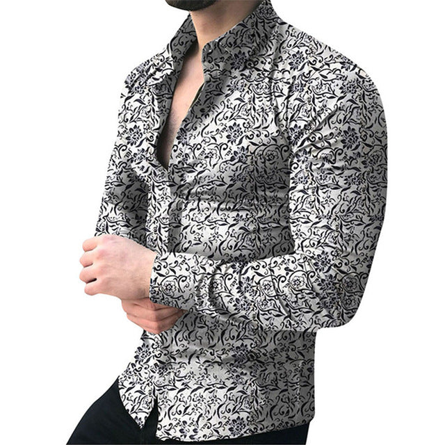 Men Shirt Long Sleeve Top 2019 Floral Male Blouse Casual Shirts Summer Autumn Shirts hawaiian Men Clothes camisa masculina