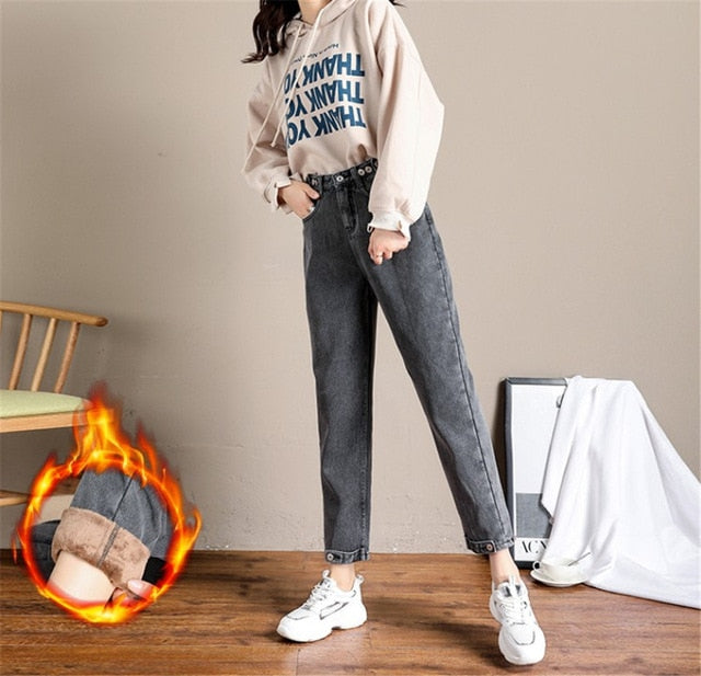 Woman Jeans High Waist Clothes Wide Leg Denim Clothing Blue Streetwear Vintage Warm Quality 2019 Winter Fashion Harajuku Pants