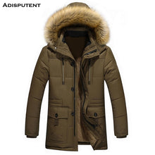 Load image into Gallery viewer, Adisputent  Men Hooded Jacket with Pockets Winter Warm Fur collar Men&#39;s Patchwork Thick Outwear Male Coats abrigo hombre 2019