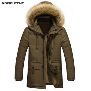 Adisputent  Men Hooded Jacket with Pockets Winter Warm Fur collar Men's Patchwork Thick Outwear Male Coats abrigo hombre 2019