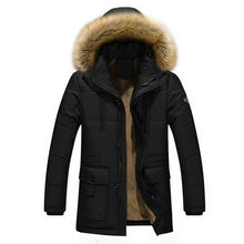 Load image into Gallery viewer, Adisputent  Men Hooded Jacket with Pockets Winter Warm Fur collar Men&#39;s Patchwork Thick Outwear Male Coats abrigo hombre 2019