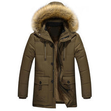 Load image into Gallery viewer, Adisputent  Men Hooded Jacket with Pockets Winter Warm Fur collar Men&#39;s Patchwork Thick Outwear Male Coats abrigo hombre 2019