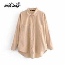 Load image into Gallery viewer, 2019  england preppy oversize corduroy autumn blouse women blusas mujer de moda 2019 boyfriend shirt womens tops and blouses