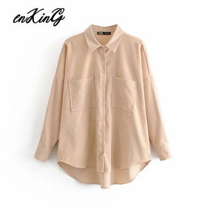 2019  england preppy oversize corduroy autumn blouse women blusas mujer de moda 2019 boyfriend shirt womens tops and blouses