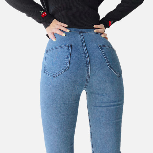 2019 Autumn and Winter European And American Style Slim Thin Hip High Waist Tight Jeans Women's Trousers High Elastic Feet Pants