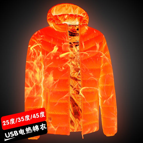 2019 NEW Men Heated Jackets Outdoor Coat USB Electric Battery Long Sleeves Heating Hooded Jackets Warm Winter Thermal Clothing