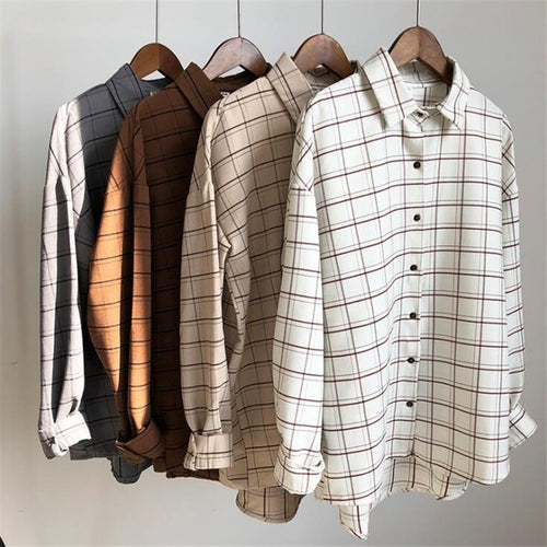 Loose cotton Checkered plaid College blouses shirt 2020 Cage female long sleeve Casual women Blouse shirt office lady tops