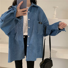 Load image into Gallery viewer, Women&#39;s Corduroy Shirt Blouse Coat Long Sleeve Pocket Button Shirts Ladies 2020 New Korean Spring Autumn Oversize Tops Female