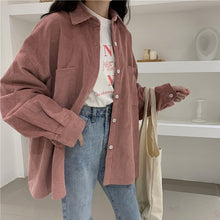 Load image into Gallery viewer, Women&#39;s Corduroy Shirt Blouse Coat Long Sleeve Pocket Button Shirts Ladies 2020 New Korean Spring Autumn Oversize Tops Female