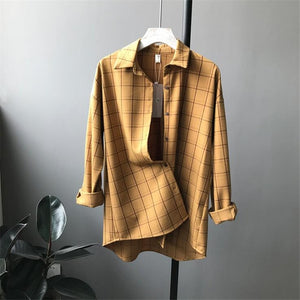 Loose cotton Checkered plaid College blouses shirt 2020 Cage female long sleeve Casual women Blouse shirt office lady tops