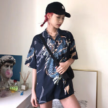 Load image into Gallery viewer, 2018 Summer Women Tops Harajuku Blouse Women Dragon Print Short Sleeve Blouses Shirts Female Streetwear kz022