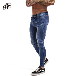 GINGTTO Jeans Men Elastic Waist Skinny Jeans Men 2020 Stretch Ripped Pants Streetwear Mens Denim Jeans Blue