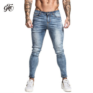 GINGTTO Jeans Men Elastic Waist Skinny Jeans Men 2020 Stretch Ripped Pants Streetwear Mens Denim Jeans Blue