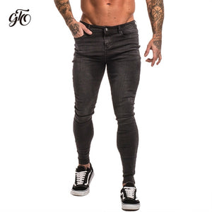 GINGTTO Jeans Men Elastic Waist Skinny Jeans Men 2020 Stretch Ripped Pants Streetwear Mens Denim Jeans Blue