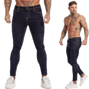 GINGTTO Jeans Men Elastic Waist Skinny Jeans Men 2020 Stretch Ripped Pants Streetwear Mens Denim Jeans Blue