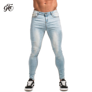 GINGTTO Jeans Men Elastic Waist Skinny Jeans Men 2020 Stretch Ripped Pants Streetwear Mens Denim Jeans Blue