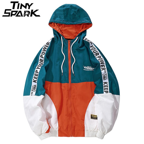 Hip Hop Mens Hooded Windbreaker Jacket Autumn 2019 Casual Vintage Color Block Loose Track Hoodie Jacket Coats Streetwear HipHop