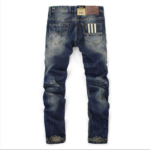 Famous Balplein Brand Fashion Designer Jeans Men Straight Dark Blue Color Printed Mens Jeans Ripped Jeans,100% Cotton