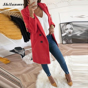 2018 New Women Long Sleeve Turn-Down Collar Outwear Jacket Wool Blend Coat Casual Autumn Winter Elegant Overcoat Loose Plus Size