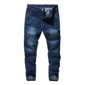 2019 Autumn Winter New Men's Brand Jeans Loose Straight Elastic Anti-theft Zipper Denim Pants Male Big Size 40 42 44 46 48