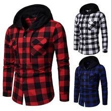 Load image into Gallery viewer, New 2019 Shirt Men Spring Hot Sale Quality Plaid Shirts Hooded Outwear Long Sleeve Casual Male Chemise Homme EU Size S-XXL